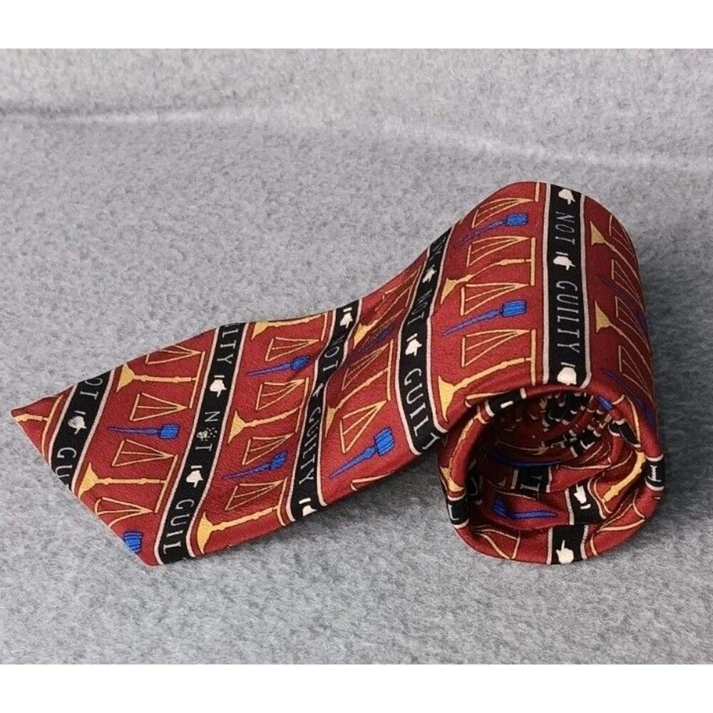 VTG Vicky Davis Mens Silk Tie "Need A Lawyer" Not Guilty Scales Justice Novelty - Picture 2 of 6
